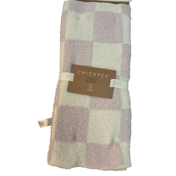 Chick Pea Chenille Baby Blanket Purple White Checkered Squares Soft Cozy Girls - Picture 1 of 6